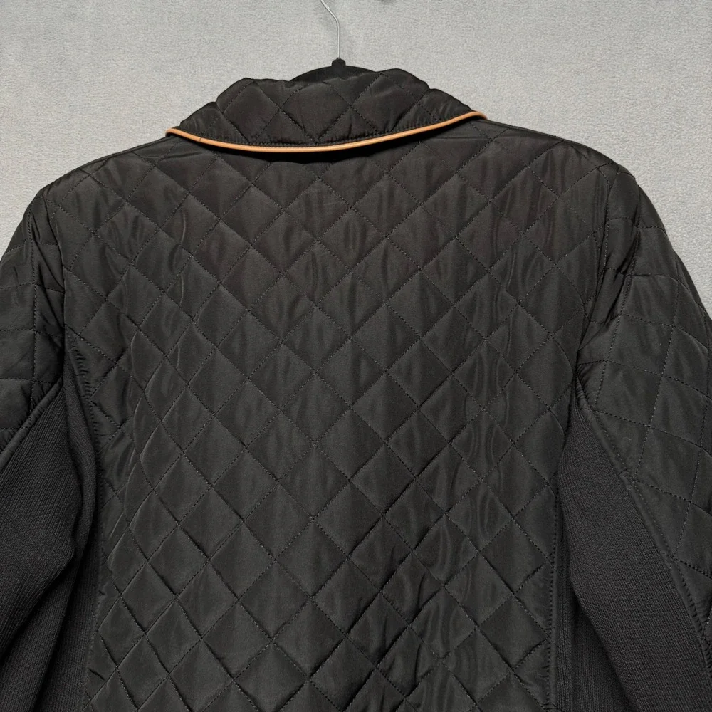 Jones New York Quilted Jacket Tan Trim PXL Black Diamond Stitch Minimalist Chic